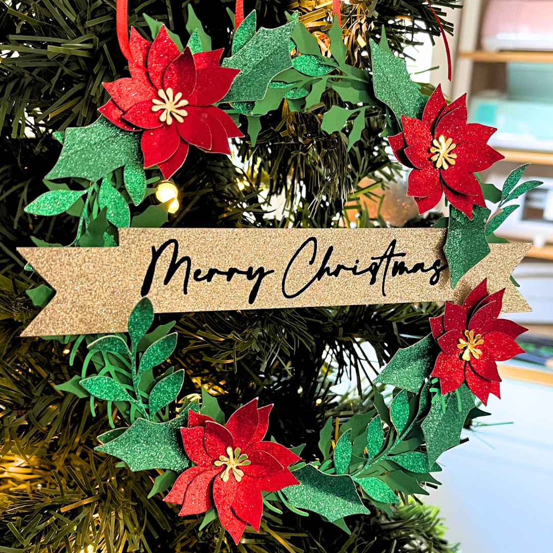 Christmas Cardstock Wreath - Poinsettia Wreath - SVG download - Digital Download - CelebrationWarehouse