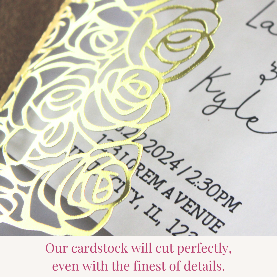 mirror gold Cardstock with gold floral design and text, featuring a promotional message.