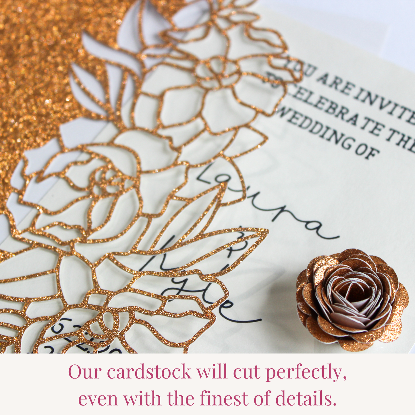 celebration warehouse Rose Gold glitter cardstock cuts fine details using any die cutting machine
