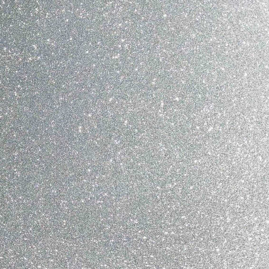 A close-up image of silver glitter cardstock showing the texture and glitter finish.