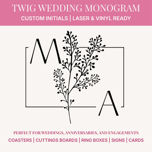 Twig Wedding Monogram SVG - Custom Couple Initials with A-Z Alphabet - Wedding & Anniversary Cut File - Digital Download