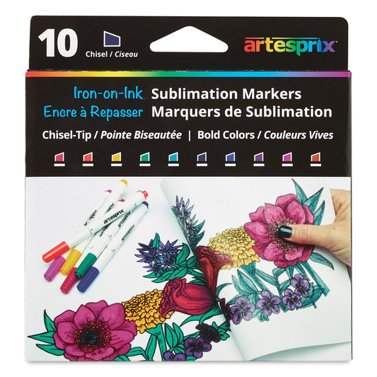 Artesprix Iron-on-Ink sublimation markers, bold colors chisel tip 10 pack