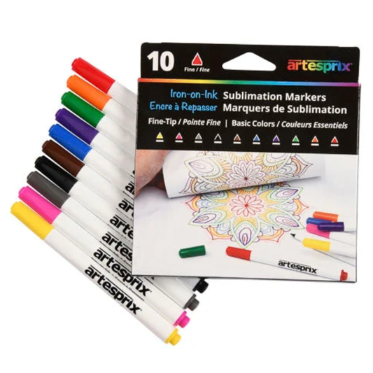 Artesprix Iron-on-Ink sublimation markers, rainbow colors fine tip 10 pack
