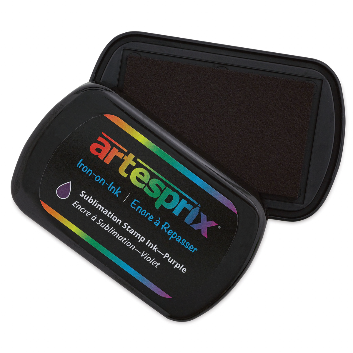 Open Artesprix purple sublimation stamp pad showing the ink surface