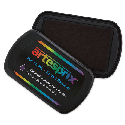 Open Artesprix purple sublimation stamp pad showing the ink surface