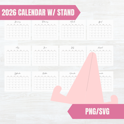 2026 Calendar PNG File with SVG File Stand - Digital Download