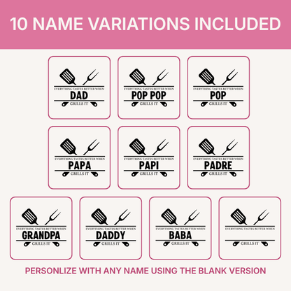 Grilling themed Father's Day SVG cut file design preview