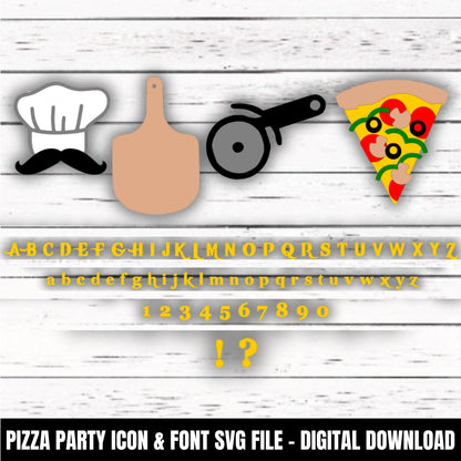 Pizza Party Icon and Font SVG file - SVG download - Digital Download - CelebrationWarehouse