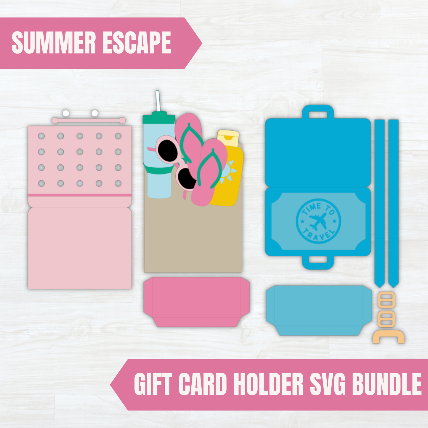 Summer Escape Gift Card Holder SVG Bundle - Beach Bogg Bag and Travel Suitcase Digital Download Cricut Cut Files