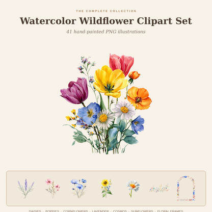 Watercolor wildflower clipart florals preview set