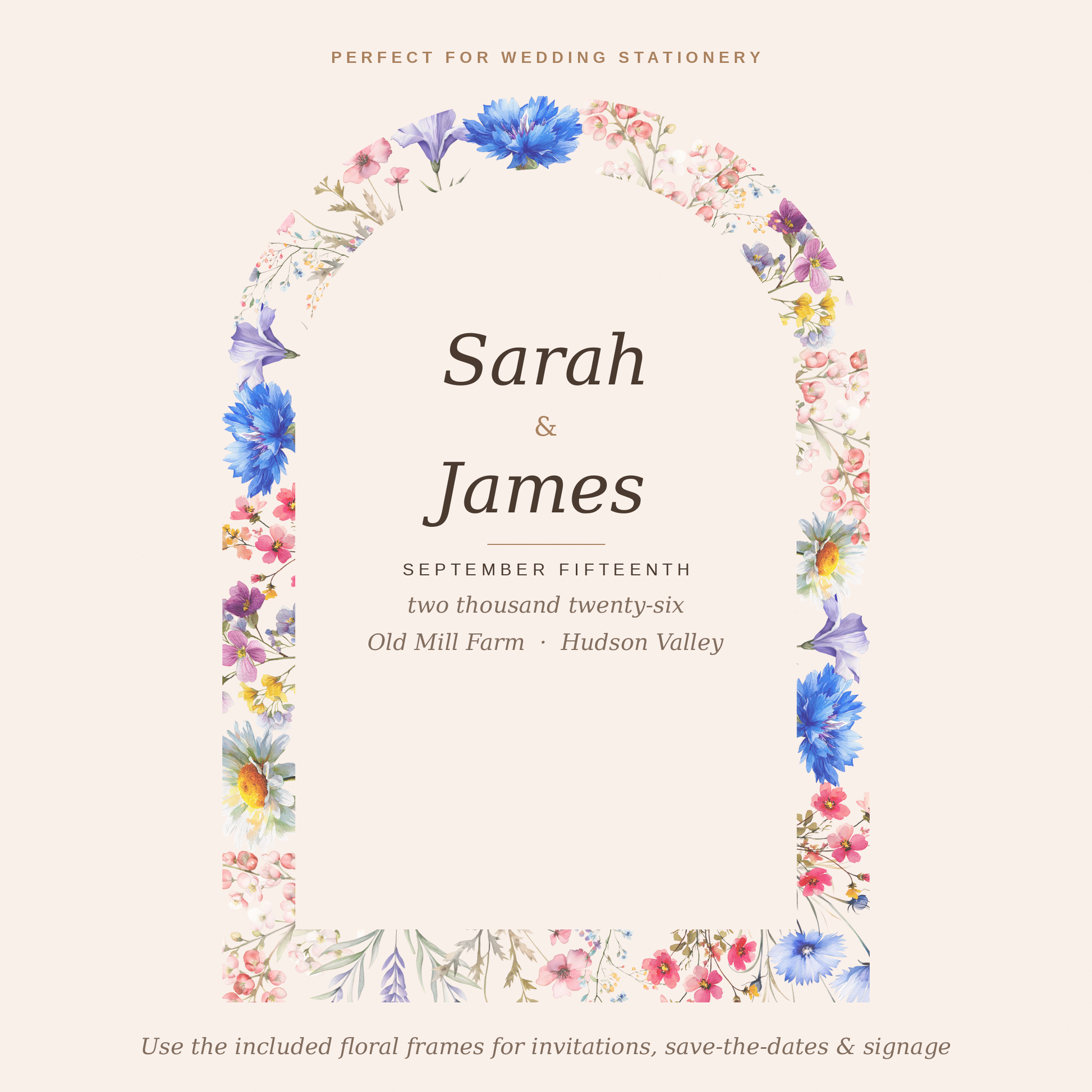 Watercolor wildflower clipart frames and bouquets preview