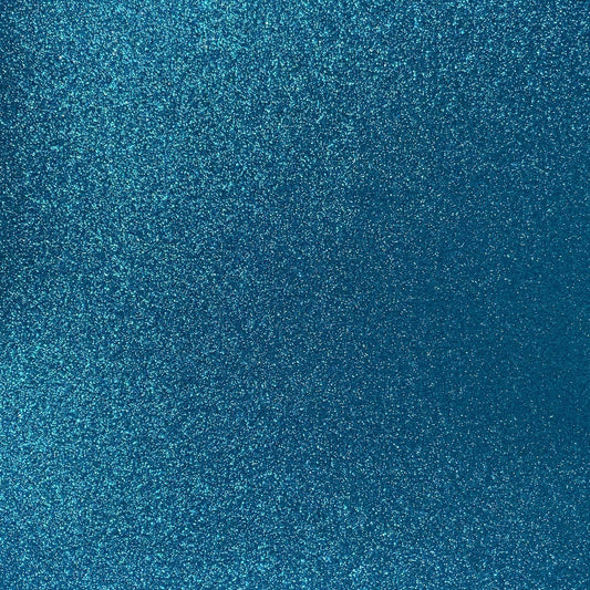 A close-up image of aqua blue glitter cardstock with a non-shedding glitter finish.