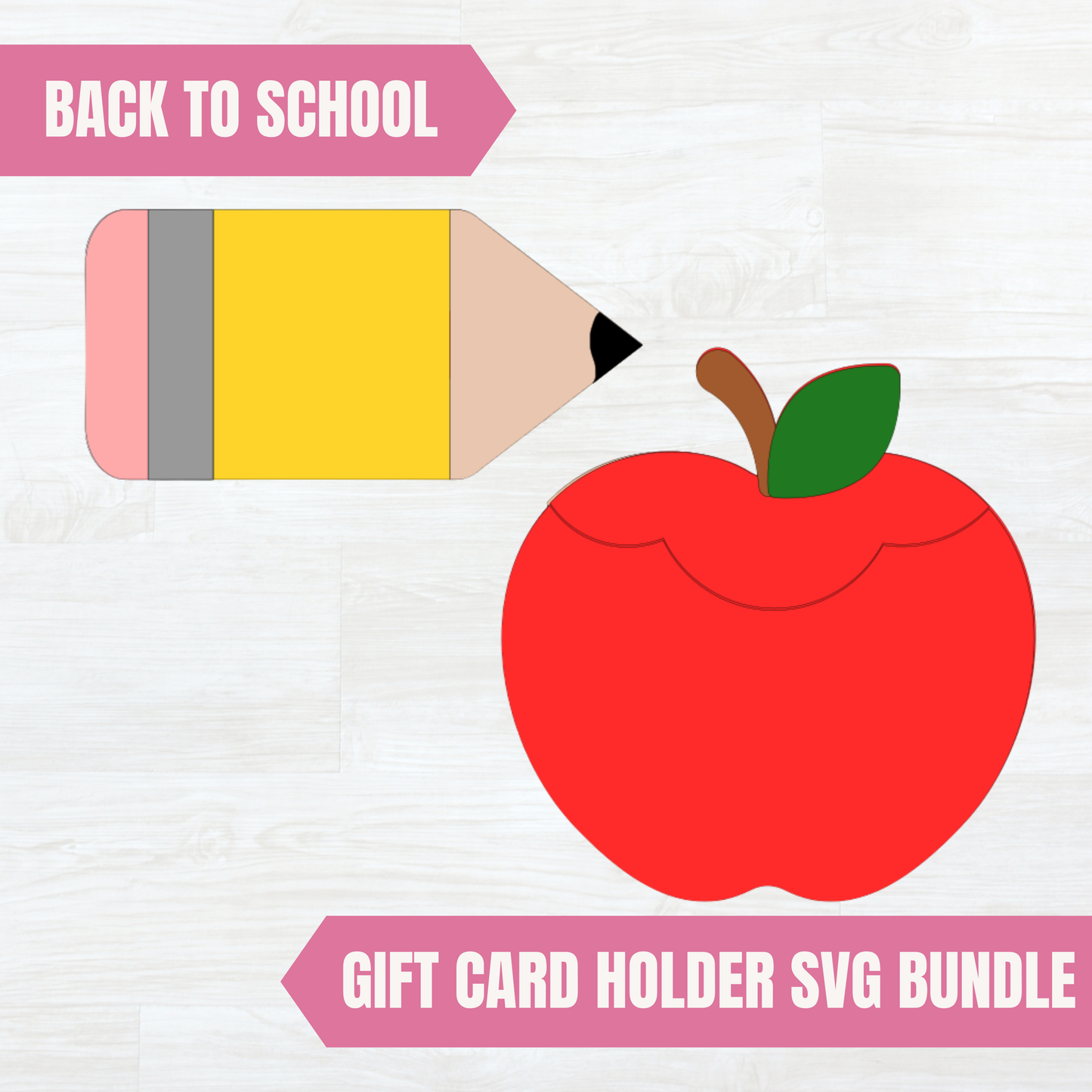 Back to School gift card holder SVG bundle with pencil and apple designs
