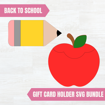 Back to School gift card holder SVG bundle with pencil and apple designs