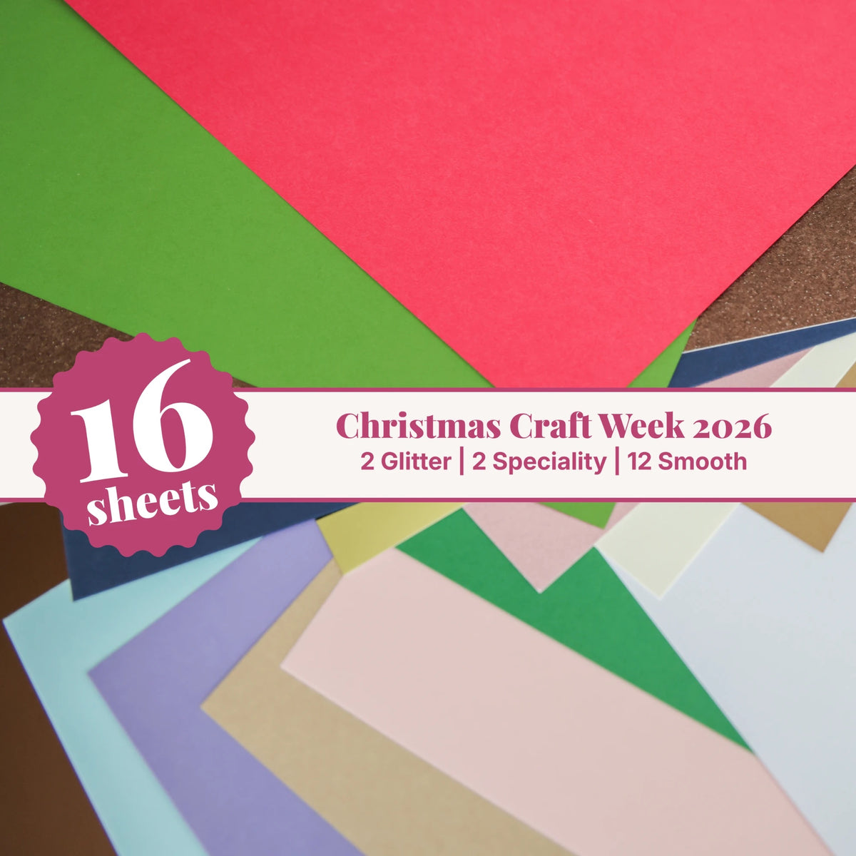 Christmas Craft Week cardstock variety pack, 16 fanned 12x12 sheets with glitter, mirror, and smooth Christmas cardstock
