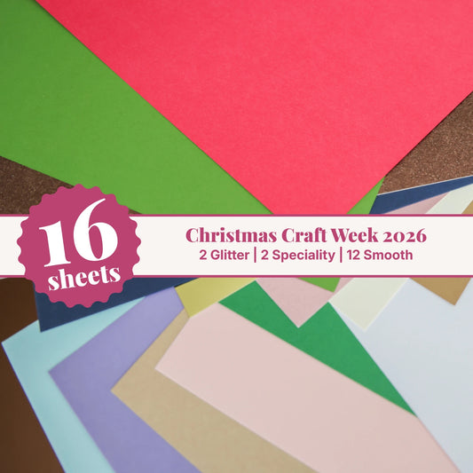 Christmas Craft Week cardstock variety pack, 16 fanned 12x12 sheets with glitter, mirror, and smooth Christmas cardstock