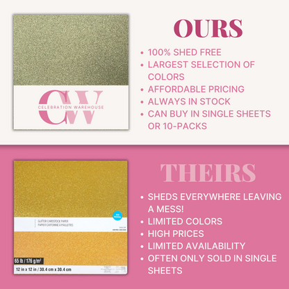 key differences between celebration warehouse light pink glitter cardstock and big box store glitter cardstock 