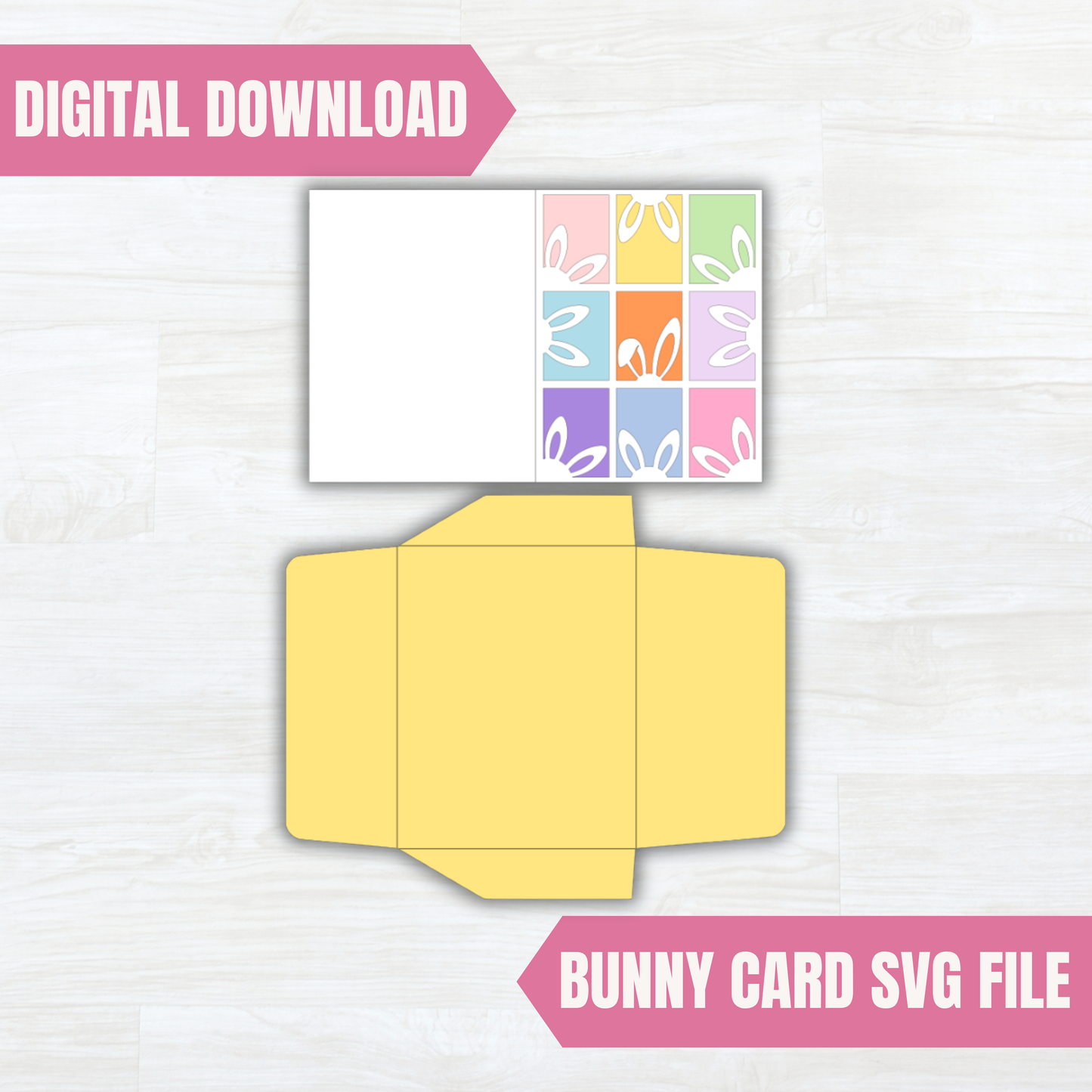 Easter Bunny Card & Envelope SVG File | Digital Download | For Cricut, Silhouette Or Any Craft Cutting Machine