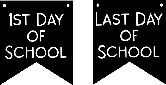 First and last day of school pennant banner SVG cut file - two black swallowtail pennants reading 1st Day of School and Last Day of School