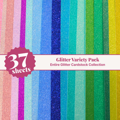 Glitter cardstock variety pack, 37 sheets of 12x12 shed-free glitter cardstock, the entire glitter collection in one rainbow pack