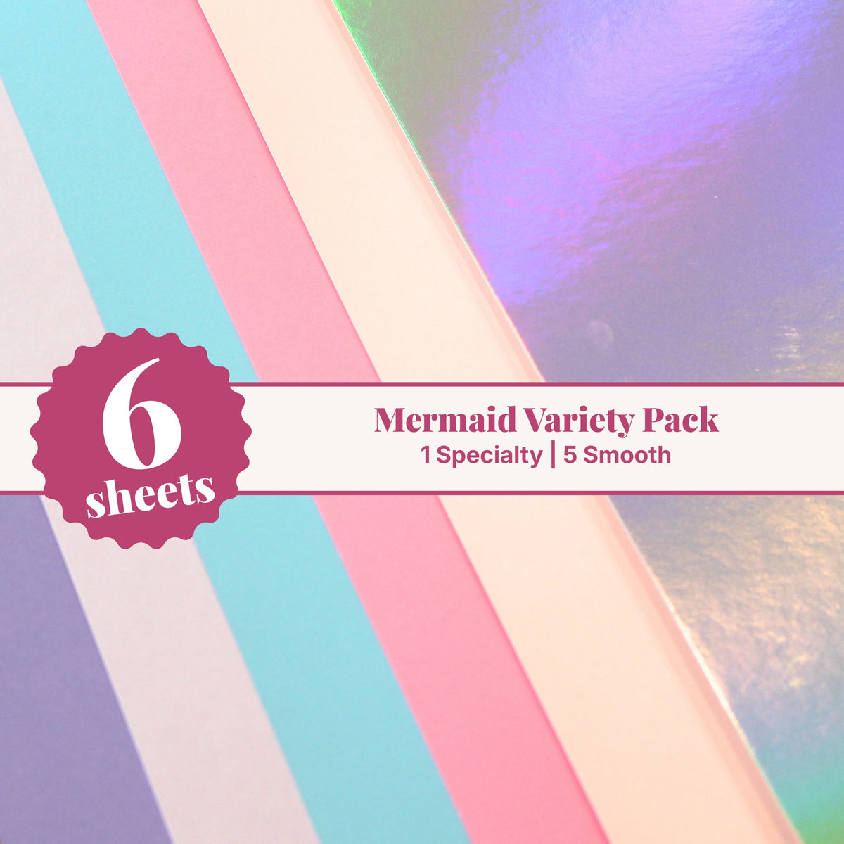 Mermaid cardstock variety pack, 6 sheets of 12x12 cardstock with 1 holographic specialty sheet and 5 smooth pastel sheets