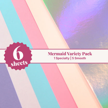 Mermaid cardstock variety pack, 6 sheets of 12x12 cardstock with 1 holographic specialty sheet and 5 smooth pastel sheets