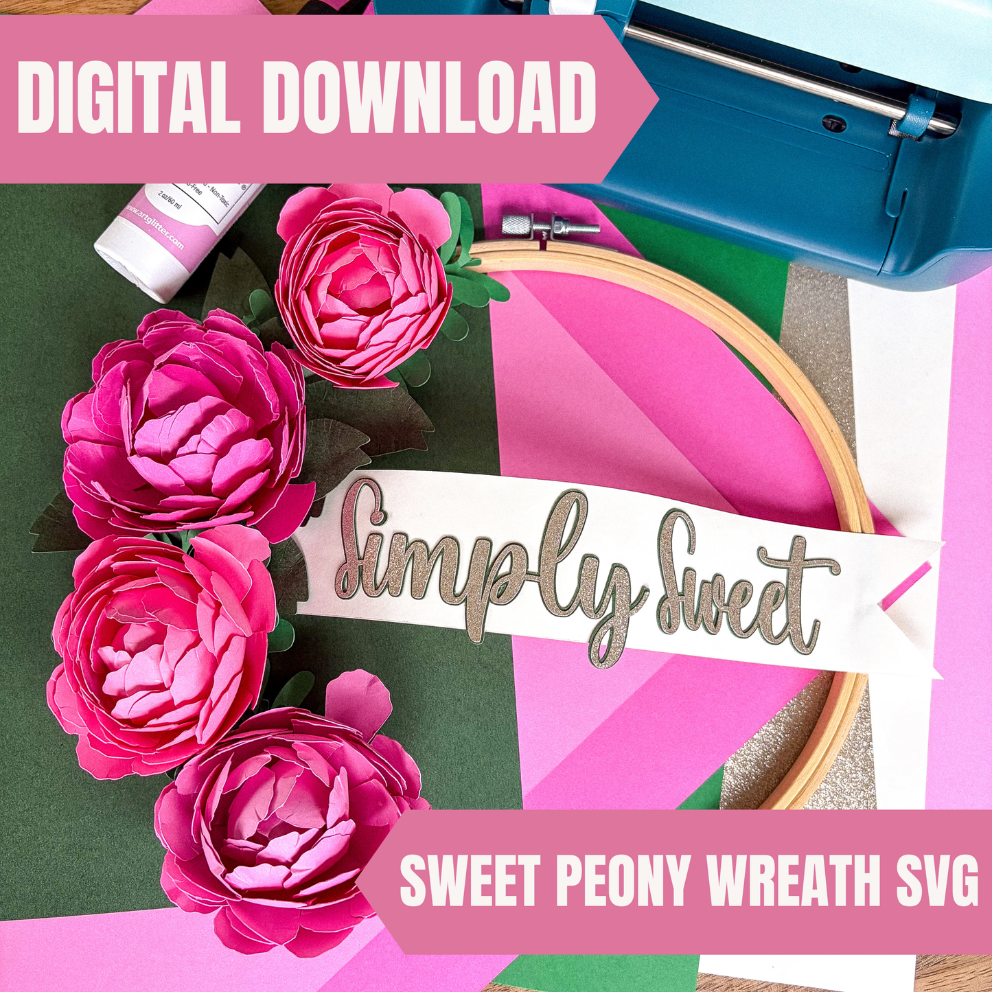 Sweet Peony paper wreath SVG cut file for Cricut paper crafting