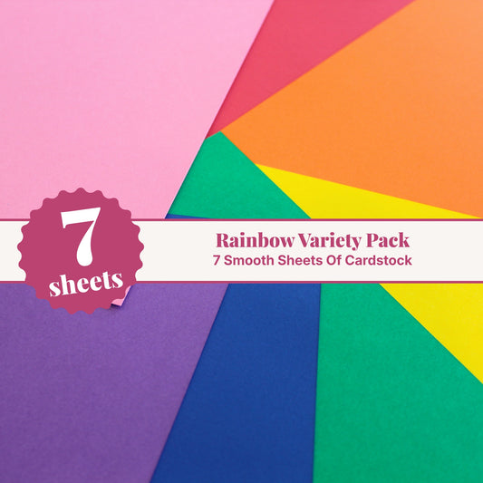 Rainbow cardstock variety pack, 7 smooth 12x12 cardstock sheets in pink, red, orange, yellow, green, blue, and purple
