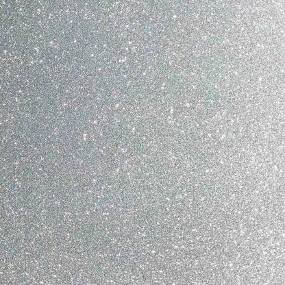 A close-up image of silver glitter cardstock showing the texture and glitter finish.