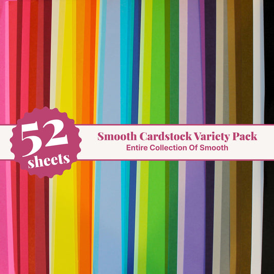 Smooth cardstock variety pack, 52 sheets of 12x12 smooth cardstock, the entire smooth color collection in one rainbow pack